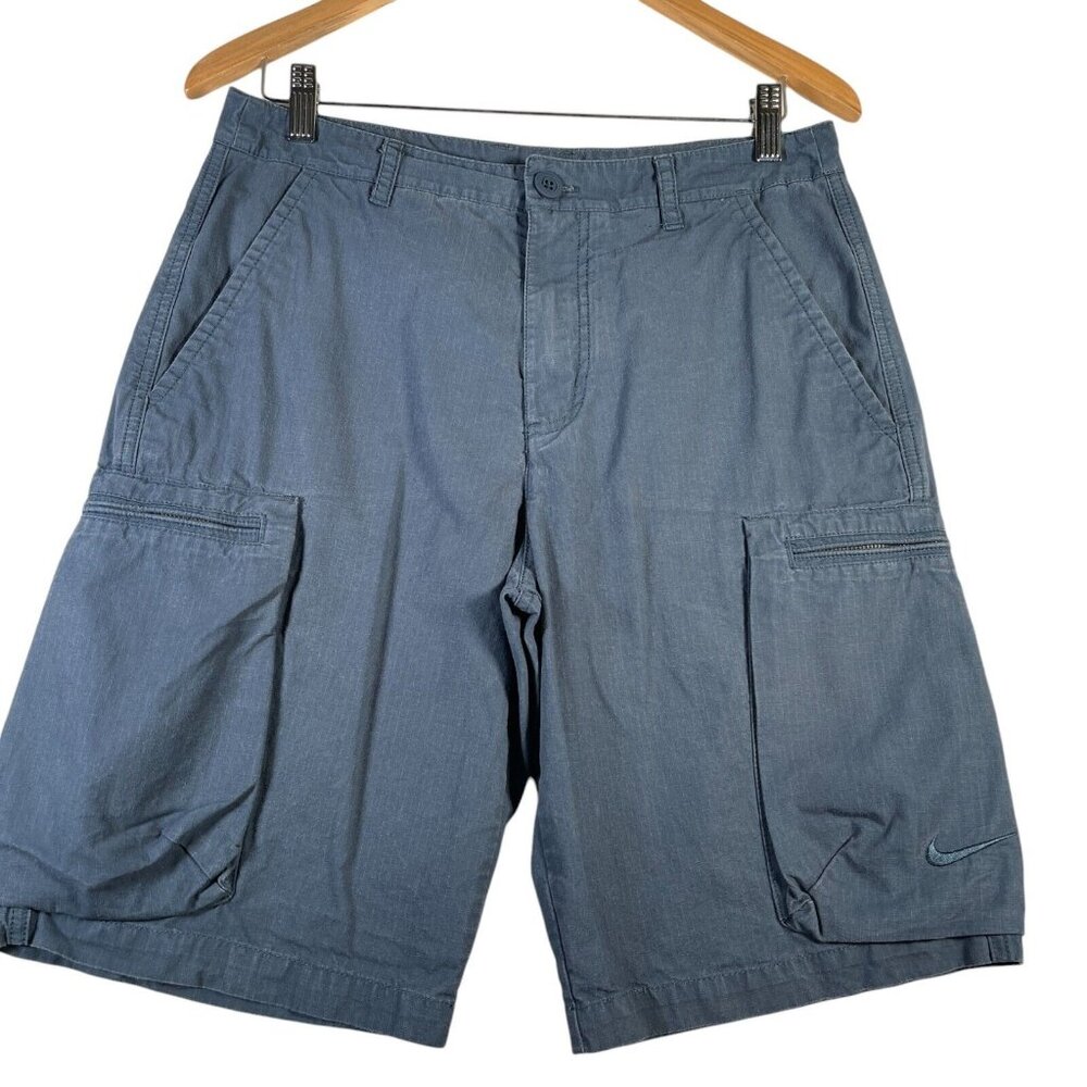 Nike Shorts Mens 30 Blue Ripstop Cargo Pockets Hiking Outdoor Utility 9" Inseam